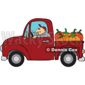 Cartoon Of A Farmer Driving A Truck With Pumpkins In The Bed - Royalty Free Vector Clipart © djart #1127052