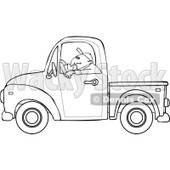 Cartoon Of An Outlined Worker Driving A Truck - Royalty Free Vector Clipart © djart #1127090