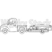 Cartoon Of An Outlined Man Driving A Pickup With A Tent Trailer - Royalty Free Vector Clipart © djart #1127732