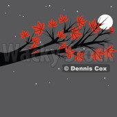 Cartoon Of An Autumn Maple Tree Branch Against A Full Moon And Gray Night Sky - Royalty Free Vector Clipart © djart #1129164