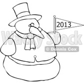 Cartoon Of An Outlined Snowman Holding A New Year 2013 Flag - Royalty Free Vector Clipart © djart #1134441