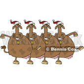 Cartoon Of A Chorus Of Christmas Cows Dancing The Can Can - Royalty Free Vector Clipart © djart #1137147