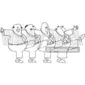 Cartoon Of An Outlined Chorus Line Of Men Dancing The Can Can - Royalty Free Vector Clipart © djart #1139795