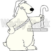 Black And White Cartoon Of An Outlined Christmas Polar Bear Holding A Candy Cane And Wearing A Santa Hat And Bells - Royalty Free Vector Coloring Page Clipart © djart #1144038