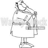 Black And White Cartoon Of An Outlined Flasher Man Holding Onto His Coat - Royalty Free Vector Coloring Page Clipart © djart #1144039