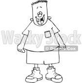 Cartoon Of A Black And White Outlined Grinning Boy With A Missing Tooth - Royalty Free Vector Coloring Page Clipart © djart #1144040