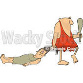 Cartoon Of A Abusive Caveman Dragging A Battered Woman By Her Hair - Royalty Free Vector Clipart © djart #1144042