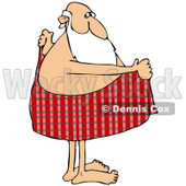 Cartoon of Santa Drying off with a Red Plaid Towel - Royalty Free Clipart © djart #1144603