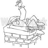 Cartoon of an Outlined Santa Stuck in a Chimney and Waving for Help| Royalty Free Vector Clipart © djart #1146368