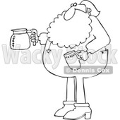 Cartoon of an Outlined Santa in His Pajamas Holding a Coffee Cup and Pot - Royalty Free Vector Clipart © djart #1146372