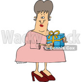 Cartoon of a Woman Carring a Gift Box - Royalty Free Vector Clipart © djart #1146381