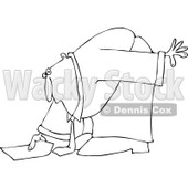 Cartoon of an Outlined Businessman Bending over to Pick up a Piece of Paper - Royalty Free Vector Clipart © djart #1160525