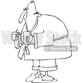 Cartoon of an Outlined Sick Man Taking a Pill - Royalty Free Vector Clipart © djart #1160528
