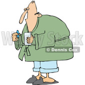 Cartoon of a Sick Man Taking a Pill - Royalty Free Vector Clipart © djart #1160538