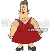 Cartoon of a Woman with Fat Arms, Wearing a Red Dress - Royalty Free Vector Clipart © djart #1160540