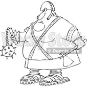 Cartoon of an Outlined Executioner Holding an Axe and Flail - Royalty Free Vector Clipart © djart #1164207