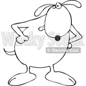 Cartoon of an Outlined Dog with His Paws on His Hips - Royalty Free Vector Clipart © djart #1168033