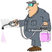 Cartoon of a Caucasian Worker Man Spraying Chemical Pesticides - Royalty Free Clipart © djart #1168922