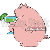 Cartoon of a Pink Pig Holding a Margarita - Royalty Free Vector Clipart © djart #1168924
