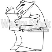 Cartoon of an Outlined Man Standing and Reading a Newspaper - Royalty Free Vector Clipart © djart #1170313