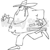 Cartoon of an Outlined Rabbi Man Running and Glancing Back - Royalty Free Vector Clipart © djart #1170557