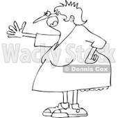 Cartoon of an Outlined Mad Woman Shouting and Holding out an Arm - Royalty Free Vector Clipart © djart #1171662