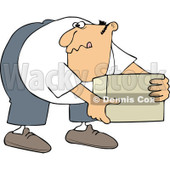 Cartoon of a Man Bending over and Picking up a Box - Royalty Free Vector Clipart © djart #1172037