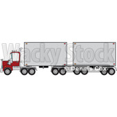Cartoon of a Big Rig Truck with a Double Trailer - Royalty Free Vector Clipart © djart #1172266