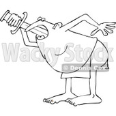 Cartoon of an Outlined Circus Side Show Sword Swallower Man - Royalty Free Vector Clipart © djart #1173245
