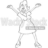 Cartoon of an Outlined Happy Woman Holding Her Arms up - Royalty Free Vector Clipart © djart #1173454