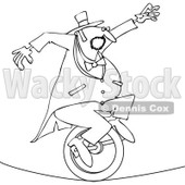 Cartoon of an Outlined Circus Man Riding a Unicycle on a Tight Rope - Royalty Free Vector Clipart © djart #1176087