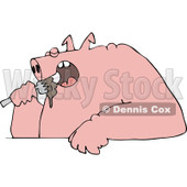 Cartoon of a Fat Pig Shoving Food into His Mouth - Royalty Free Vector Clipart © djart #1177326