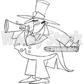 Cartoon of an Outlined Chubby Male Circus Ringmaster Announcing Through a Megaphone - Royalty Free Vector Clipart © djart #1177991