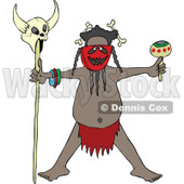 Cartoon of a Tribal Head Hunter Man Holding a Maraca and a Skull on a Stick - Royalty Free Vector Clipart © djart #1177997