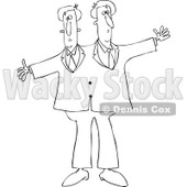 Cartoon of Outlined Circus Freak Siamese Twin Men - Royalty Free Vector Clipart © djart #1179792