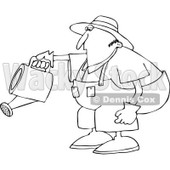 Cartoon of an Outlined Chubby Man Bending over to Water a Garden - Royalty Free Vector Clipart © djart #1187362