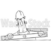 Cartoon of an Outlined Construction Worker Holding a Box Beam Level - Royalty Free Vector Clipart © djart #1188354