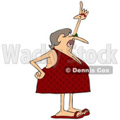 Cartoon of a Woman in a Red Dress Bathing Suit Pointing up and Shouting - Royalty Free Clipart © djart #1189055