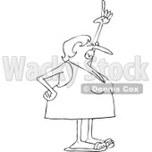 Cartoon of an Outlined Woman in a Dress Bathing Suit Pointing up and Shouting - Royalty Free Vector Clipart © djart #1189057