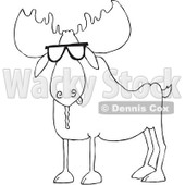 Cartoon of an Outlined Cool Moose Wearing Sunglasses - Royalty Free Vector Clipart © djart #1195061