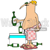 Cartoon of a Man in Pink Swim Trunks, Holding a Beer over a Cooler - Royalty Free Clipart © djart #1197921