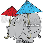 Cartoon of an Elephant with Two Umbrellas - Royalty Free Vector Clipart © djart #1199645