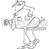 Cartoon of an Outlined Businessman Pushing to Break Wind - Royalty Free Vector Clipart © djart #1199895