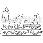 Clipart of an Outlined Loch Ness Monster Plesiosaur Dinosaur in a Kiddie Swimming Pool - Royalty Free Vector Illustration © djart #1200767