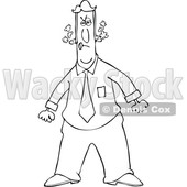 Cartoon of an Outlined Angry Man Steaming Mad and Clenching His Fists - Royalty Free Vector Clipart © djart #1200775