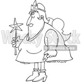 Cartoon of an Outlined Chubby Tooth Fairy Holding a Wand - Royalty Free Vector Clipart © djart #1203368