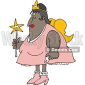 Cartoon of a Chubby Black Tooth Fairy Holding a Wand - Royalty Free Vector Clipart © djart #1203377