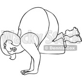 Cartoon of an Outlined Woman Balancing on Her Hands - Royalty Free Vector Clipart © djart #1204230