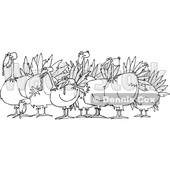 Cartoon of an Outlined Flock of Turkeys - Royalty Free Vector Clipart © djart #1208659