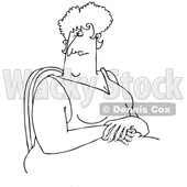 Cartoon of an Outlined Large Woman Sitting with Her Hands in Her Lap - Royalty Free Vector Clipart © djart #1210721